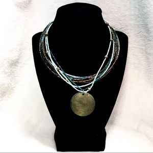 Beaded Fashion Necklace with Wooden Pendant